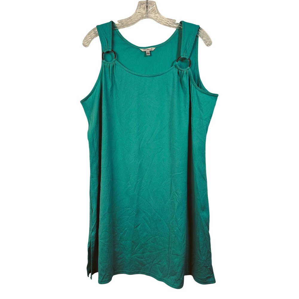 Croft & Barrow Teal Green Sleeveless Tunic‎ Top O-Ring Detail Textured Size L